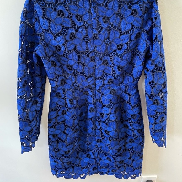 Dress the Population Katherine Blue Leaf Short Lace Cocktail Dress SZ Medium - Picture 7 of 9